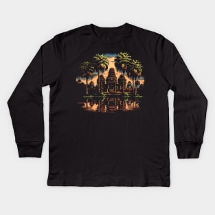 Angkor Wat Pixel Art Kids Long Sleeve T-Shirt